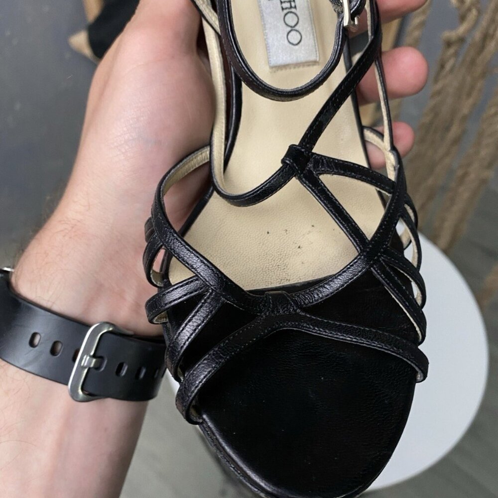 Jimmy Choo Open Toe Ankle Heels Womens Black - Picture 15 of 16